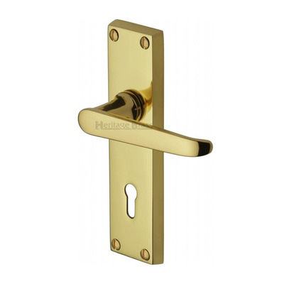 Heritage Brass Victoria Polished Brass Door Handles - V3900-PB (sold in pairs) LOCK (WITH KEYHOLE)