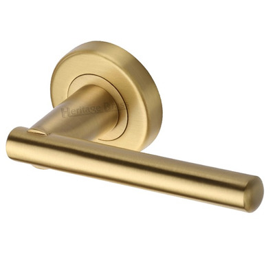 Heritage Brass Challenger Door Handles On Round Rose, Satin Brass - V1001-SB (sold in pairs) SATIN BRASS