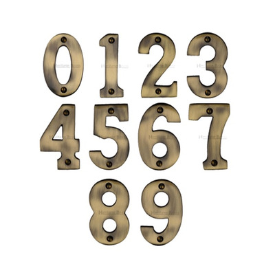 Heritage Brass 0-9 Screw Fix Numerals (76mm - 3"), Antique Brass - C1566-AT ANTIQUE BRASS - 0