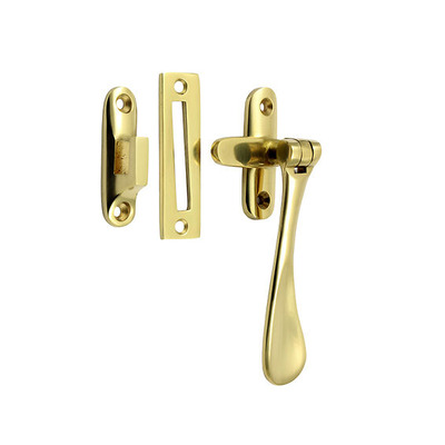 Prima Spoon End Reversible Casement Fastener With Hook And Mortice Plate, Polished Brass - PB125 POLISHED BRASS