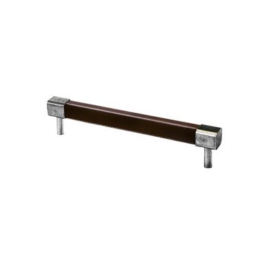 Finesse Jedburgh Chocolate Leather & Pewter Bar Handle (200mm, 300mm Or 400mm C/C) - FD401 400mm C/C - CHOCOLATE LEATHER & PEWTER (Please allow up to 6 weeks for delivery)