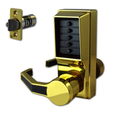 KABA Simplex L1000 Series L1041B Digital Lock Lever Operated With Key Override & Passage Set, Polished Brass - L10354 POLISHED BRASS - LEFT HAND (WITH CYLINDER)