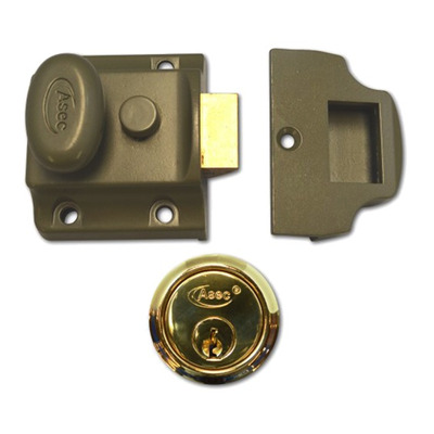 ASEC Traditional Non-Deadlocking Nightlatch, Green - AS1204 POLISHED BRASS CYLINDER - NARROW 40mm