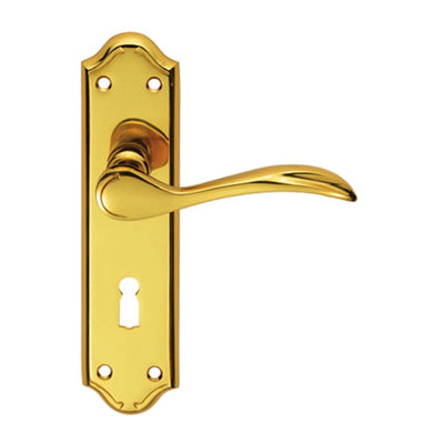 Carlisle Brass Madrid Door Handles On Backplate, Polished Brass - DL190 (sold in pairs) LOCK (WITH KEYHOLE)