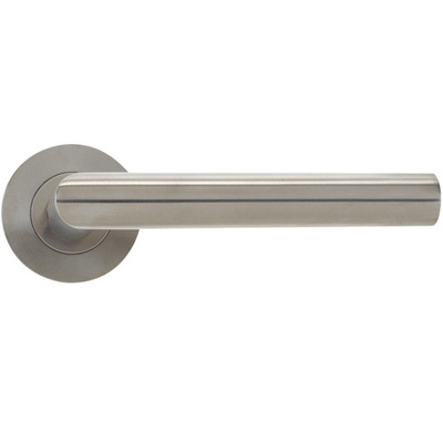 Zoo Hardware Vier Mitred Lever On Round Rose, Satin Stainless Steel - VS010S (sold in pairs) SATIN STAINLESS STEEL