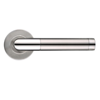 Zoo Hardware ZCS2 Contract Mitred Lever On Round Rose, Dual Finish Polished & Satin Stainless Steel - ZCS2110SSPS (sold in pairs) DUAL FINISH: POLISHED STAINLESS STEEL & SATIN STAINLESS STEEL