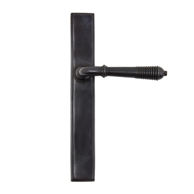 From The Anvil Reeded Slimline Lever Latch Set, Sprung Door Handles, Aged Bronze - 45427 (sold in pairs) AGED BRONZE