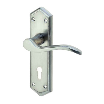 Frelan Hardware Paris Door Handles On Backplate, Satin Chrome - JV280SC (sold in pairs) LOCK (WITH KEYHOLE)