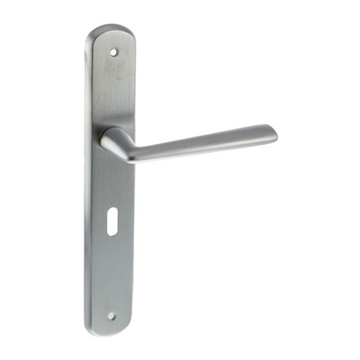 Atlantic Forme Valence Solid Brass Designer Door Handles On Backplate, Satin Chrome - FBP193KSC (sold in pairs) LOCK (WITH KEYHOLE)