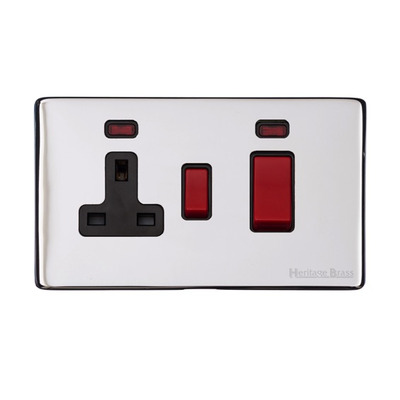 M Marcus Electrical Vintage 45A Cooker Unit/13A Socket With Neon, Polished Chrome - X02.162.BK POLISHED CHROME