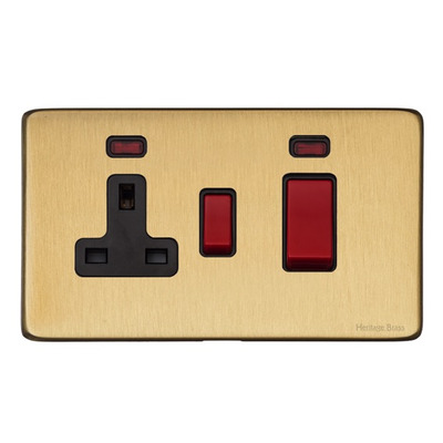 M Marcus Electrical Vintage 45A Cooker Unit/13A Socket With Neon, Satin Brass - X44.162.BK SATIN BRASS