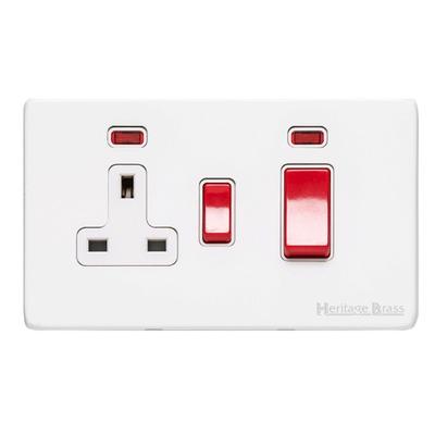 M Marcus Electrical Vintage 45A Cooker Unit/13A Socket With Neon, Matt White - XWH.162.W MATT WHITE