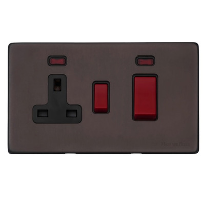 M Marcus Electrical Verona 45A Cooker Unit/13A Socket With Neon, Matt Bronze With Red Switch - VR9.162.BK MATT BRONZE WITH RED SWITCH