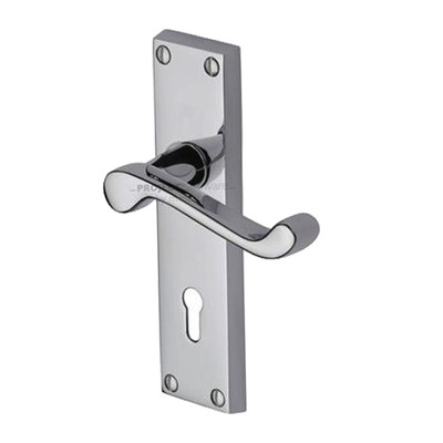 M Marcus Project Hardware Malvern Design Door Handles On Backplate, Polished Chrome - PR600-PC (sold in pairs) LOCK (WITH KEYHOLE)