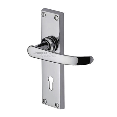 M Marcus Project Hardware Avon Design Door Handles On Backplate, Polished Chrome - PR900-PC (sold in pairs) LOCK (WITH KEYHOLE)