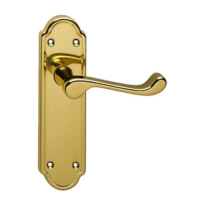 Urfic Ashworth Traditional Range Door Handles On Backplate, Polished Brass - 100-455-01 (sold in pairs) LATCH
