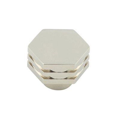 Frelan Hardware Hoxton Nile Hex Cupboard Door Knob With Step Detail (30mm OR 40mm), Polished Nickel - HOX330PN POLISHED NICKEL - 40mm