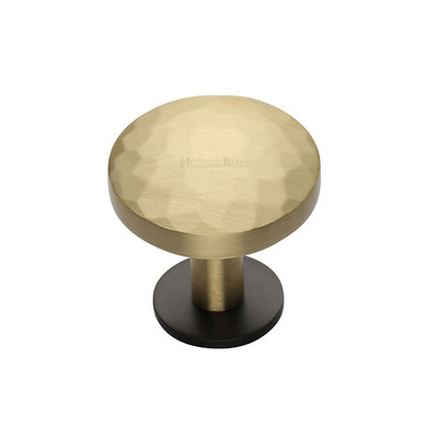 Heritage Brass Round Hammered Design Cabinet Knob With Rose (32mm OR 38mm), Satin Brass Knob With Matt Bronze Rose - C3876-BSB SATIN BRASS KNOB WITH MATT BRONZE ROSE - 32mm