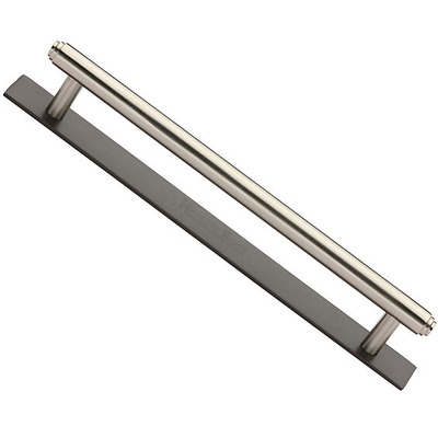 Heritage Brass Step Cabinet Pull Handle With Plate (96mm, 128mm OR 160mm C/C), Satin Nickel With Matt Bronze Plate - PL4410-BSN SATIN NICKEL PULL WITH MATT BRONZE PLATE - 96mm c/c