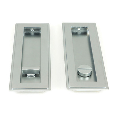 From The Anvil Art Deco Rectangular Pull Privacy Set (175mm OR 250mm), Satin Chrome - 50640 SATIN CHROME - 250mm x 60mm