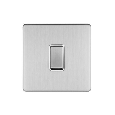 Carlisle Brass Eurolite Concealed 3mm 1 Gang Switch, Satin Stainless Steel With White Trim - ECSS1SWW SATIN STAINLESS STEEL - WHITE TRIM