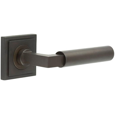 Frelan Hardware Burlington Westminster Door Handles On Stepped Square Rose, Dark Bronze - BUR30KIT85 (sold in pairs) DARK BRONZE - STEPPED SQUARE 52mm x 52mm