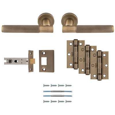 Carlisle Brass Lagos Door Pack Including Handles On Round Rose, 3" Latch & 3 x 2" Hinges (x3), Antique Brass - UDP010AB/INTB (sold in pairs) LAGOS ULTIMATE DOOR PACK - ANTIQUE BRASS