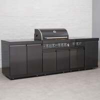 Draco Grills 4 Burner BBQ Black Stainless Steel Modular Outdoor Kitchen with Sear Station and Cabinets, Without Side Panels-89719 