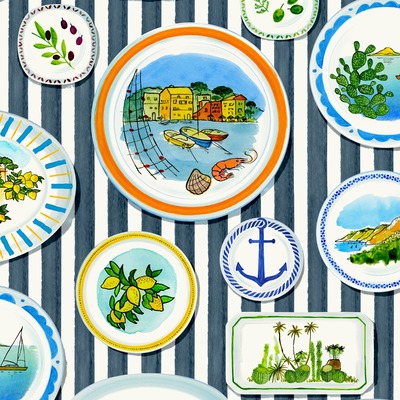 Travelogue Collection Porcellana Wallpaper Washed Denim Blue Mini Moderns MMTLG08WD
