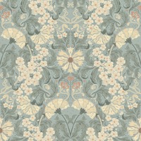 Hjarterum Ojvind Arts and Crafts Inspired Wallpaper Blue Cream Galerie 83115