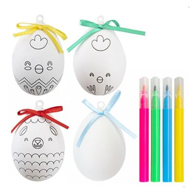 Colour Your Own 7cm Plastic Easter Eggs & 4 Colouring Pens - FOUR PACKS (16)