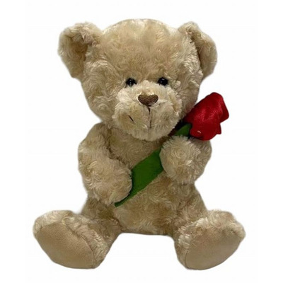 25cm Cream Valentines Day Teddy Bear Holding Red Rose