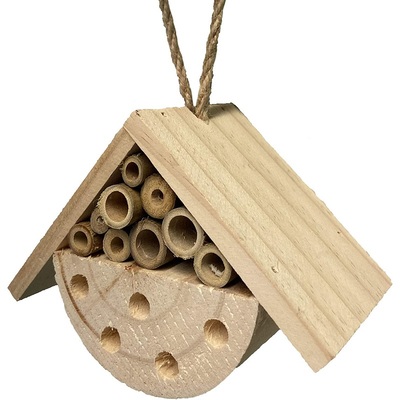 Small Hanging Natural Wooden Bee Hotel Insect House Hive Box Shelter - 1