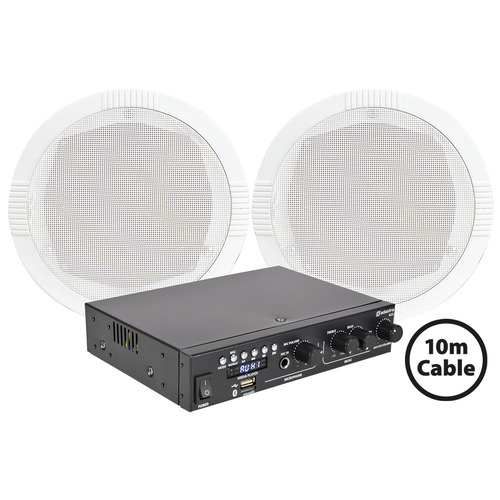 Background Music System with 2 Speakers & Bluetooth Amp/Media Player