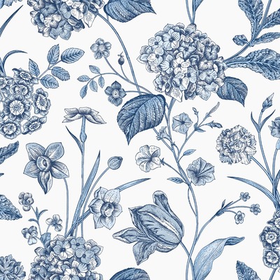 Amelie Hydrangea Wallpaper Blue / White Rasch 260169
