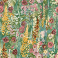 Delphinium Floral Forest Textured Vinyl Wallpaper Green / Pink Grandeco A74601