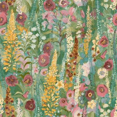 Delphinium Floral Forest Textured Vinyl Wallpaper Green / Pink Grandeco A74601
