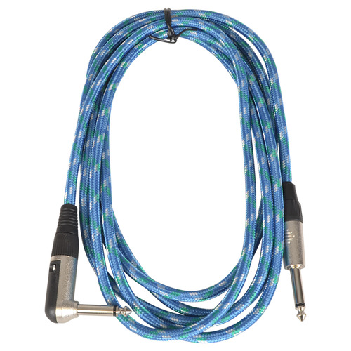 Guitar Lead 3m Braided Straight to Right Angle 1/4" 6.3mm - Light Blue