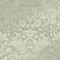 William Morris At Home Strawberry Thief Fibrous Wallpaper Sage Green 124237