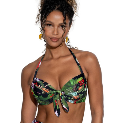 Pour Moi Palermo Padded Halter Bikini Top - Black Tropical