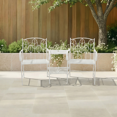 Antique White Leaf Design Rustic Metal Garden Companion Seat