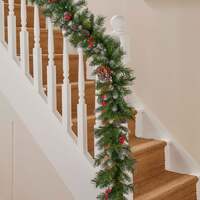 The Christmas Centre Frosted Winterberry 9ft (275cm) Prelit Christmas Garland with Warm White Battery Operated LED Lights