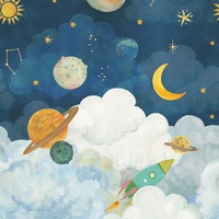 Solar System Wallpaper Mural Navy Blue Grandeco LD6101