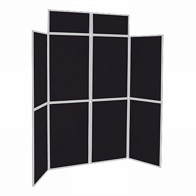 8 Panel Folding Display Stand Grey Frame/Black Fabric
