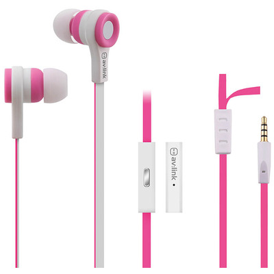 Rubberised Stereo Earphones with Hands-Free - Pink & White