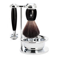 Image of Muhle Vivo Black 4-Piece Shaving Set Black Fibre Brush and Safety Razor Shaving Set
