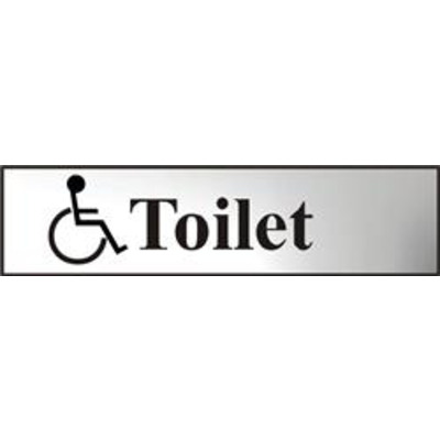 ASEC Disabled Toilet 200mm x 50mm Chrome Self Adhesive Sign - 1 Per Sheet