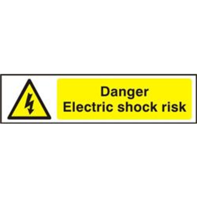 ASEC Danger Electric Shock Risk 200mm x 50mm PVC Self Adhesive Sign - 1 Per Sheet