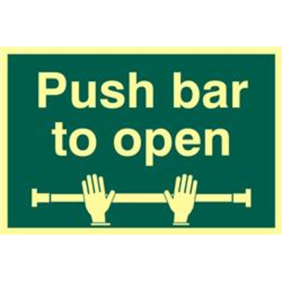 ASEC Push Bar To Open 200mm x 300mm PVC Self Adhesive Photo luminescent Sign - 1 Per Sheet