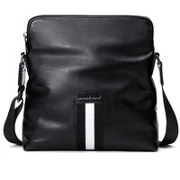 Hautton Unisex Black Cowhide Leather Messenger Bag - Portrait - Black Hautton Unisex Black Cowhide Leather Messenger Bag - Portrait - Black